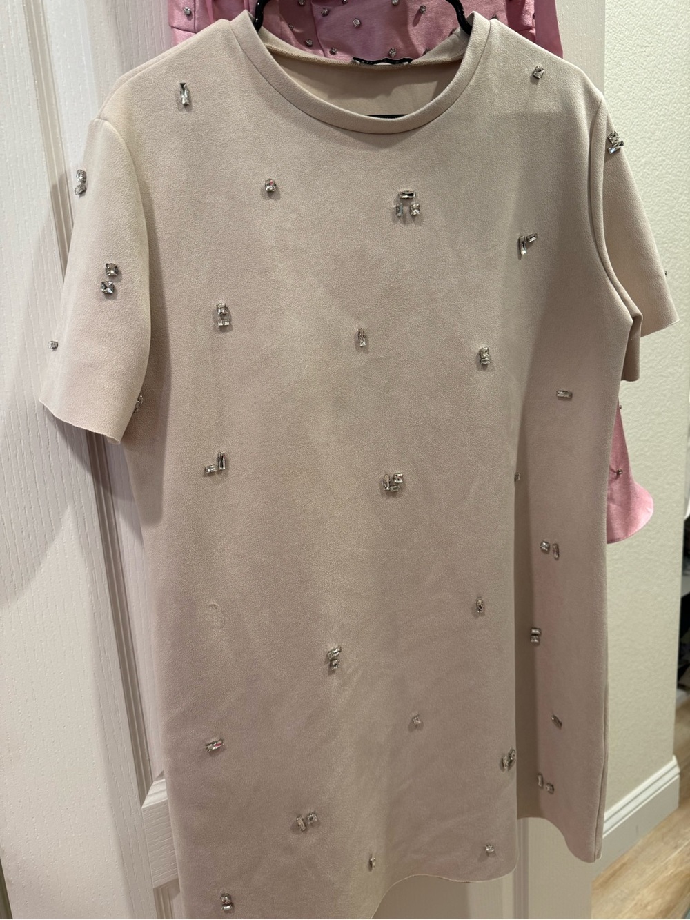 Zara Beige Embellished Crewneck Top